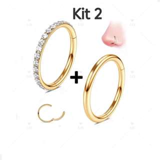 Kit 2 Piercing Dourado Argola Click ( Lisa +  Zircônia ) de Aco inox , Piercing corporal unissex em Oferta na Shopee