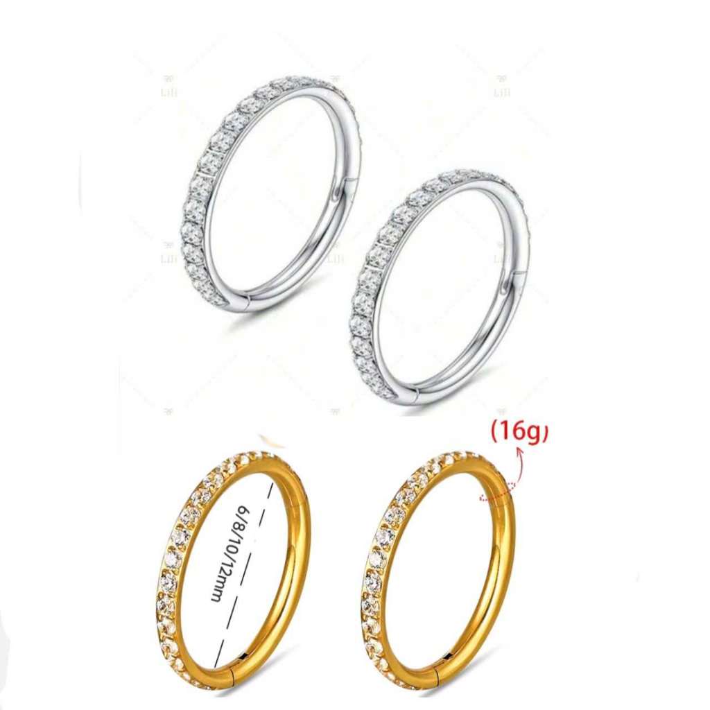 KIT 2 Piercing Argola Clik Aço Cirúrgico Cravejada- Prata/ Dourado em Oferta na Shopee