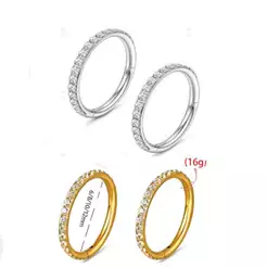 KIT 2 Piercing Argola Clik Aço Cirúrgico Zircônia - Prata/Dourado