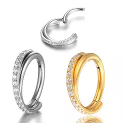 Piercing Argola Aço Cirúrgico PVD Segmento Articulado Zircônia / Septril, Rook, Conch, Nariz