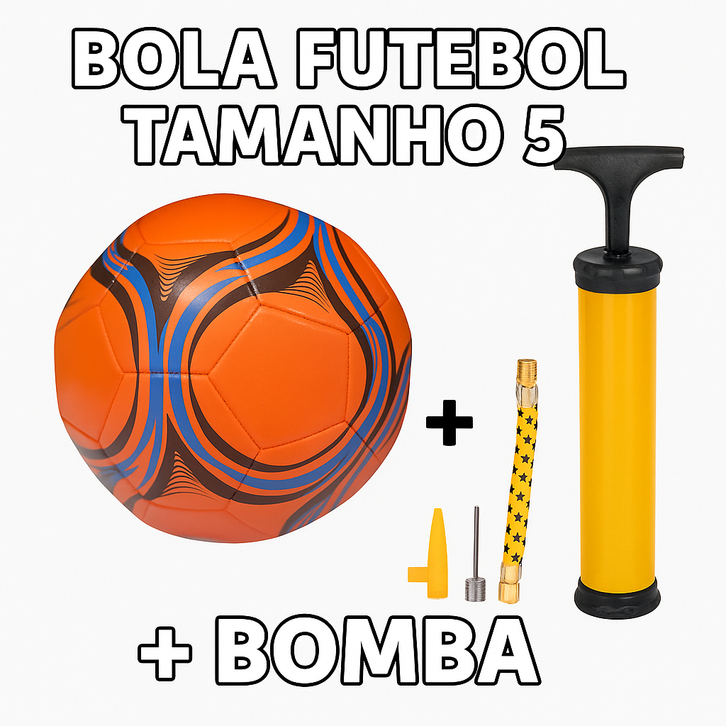 Bola De Futebol + Bomba Campo Oficial Tamanho 5 Alta Durabilidade Ideal Treino Adulto e Infantil