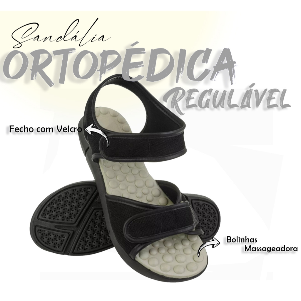 Sandália Feminina Velcro Ortopédica Macia Ultraconforto Massageadora Confortável Bege e Preta