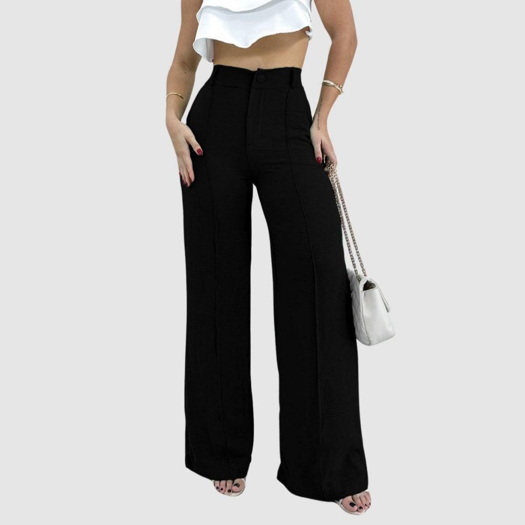 Calça Feminina Pantalona Wide Leg Social Alfaiataria Solta Conforto Maximo Para Mães Elegancia