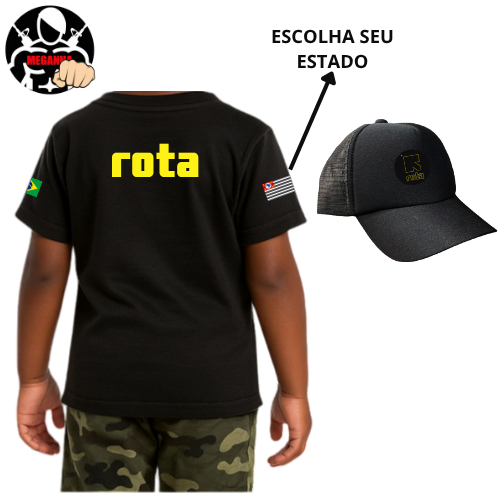Kit Camiseta Personalizada da Rota Personalizado com Nome + Boné Infantil Profissão Kids