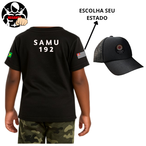 Kit Camiseta Personalizada do Samu 192 Personalizado com Nome + Boné Infantil Profissão Kids