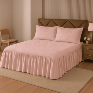 Colcha Casal Com Babado Bordada Matelada Com Forro Cobre Leito Moderno Padrão em Oferta na Shopee