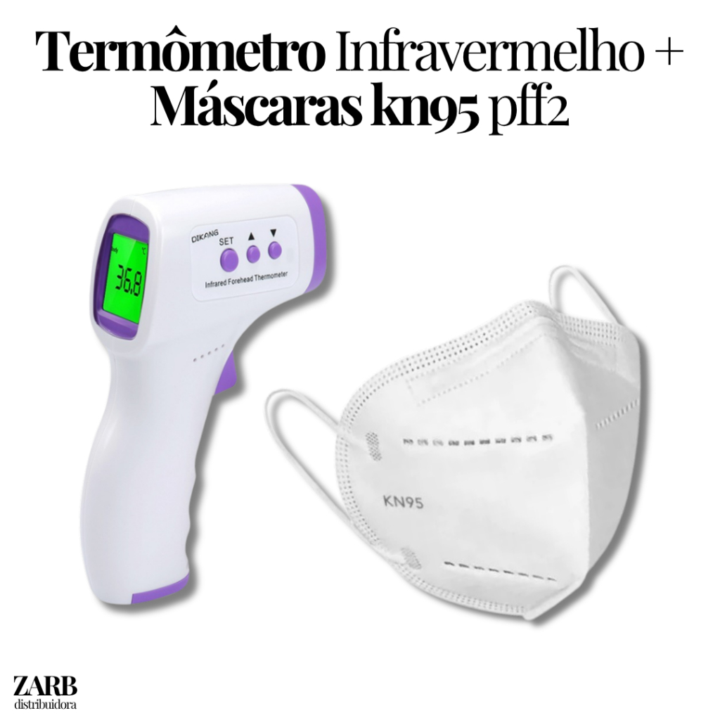 Termômetro Infravermelho + 100 Máscaras KN95 PFF2 · Segurança e Proteção no Dia a Dia