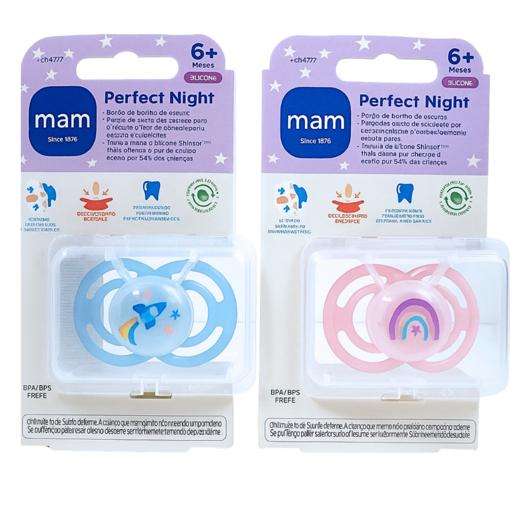 Chupeta MAM Perfect Night 6+ Meses Unitária Menino Menina Bico de Silicone Brilha no Escuro em Oferta na Shopee
