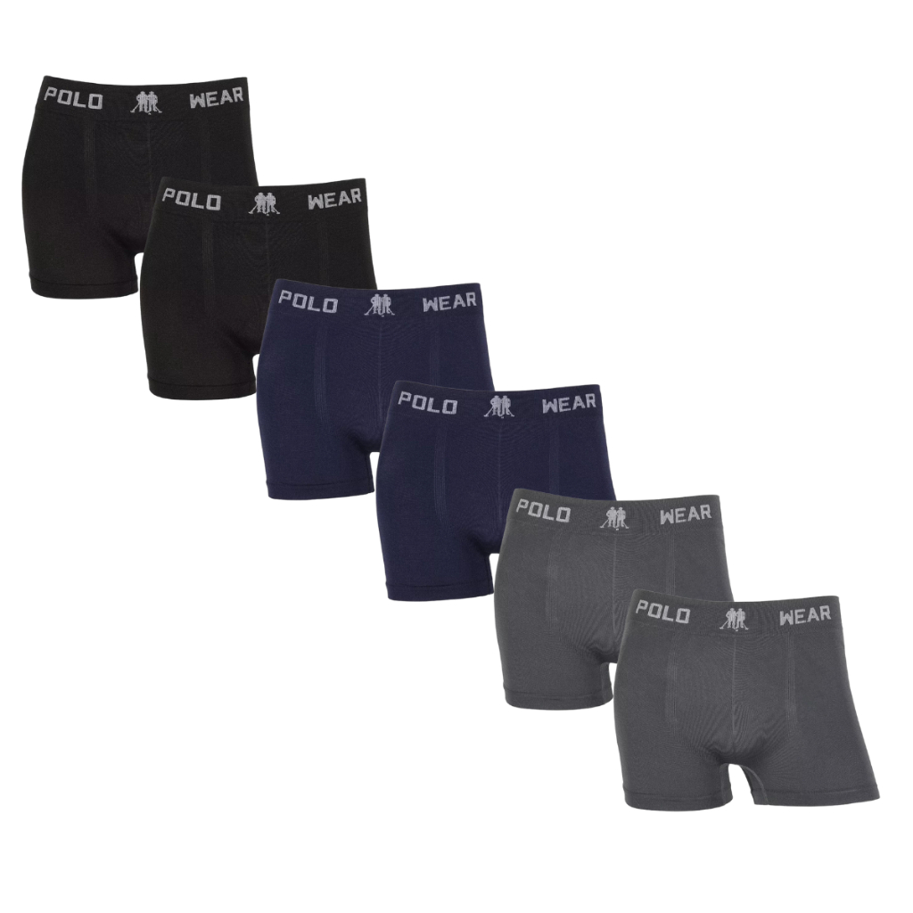 Kit 6 Cuecas Boxer Polo Wear Microfibra Sem Costura Masculinas Cueca Box Adulto Confortável