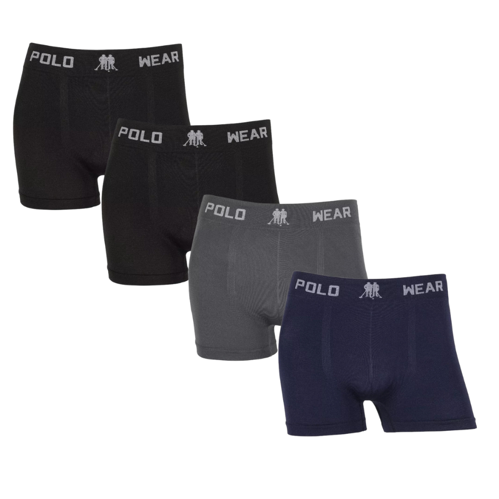 Kit 4 Cuecas Boxer Polo Wear Microfibra Sem Costura Masculinas Cueca Box Adulto Confortável