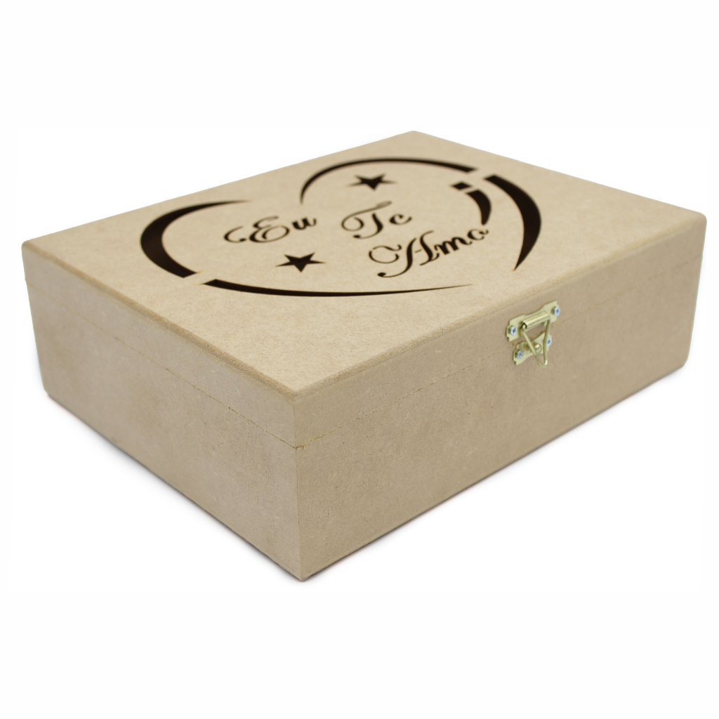 Caixa MDF Cru com Fecho de Metal 27x21x9 cm - Eu Te Amo Presente Artesanato Personalizável