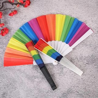 Leque Colorido Arco-Íris Grande 43CM para Festas Carnaval Baladas Lgbt Faz Barulho Compacto Abanador