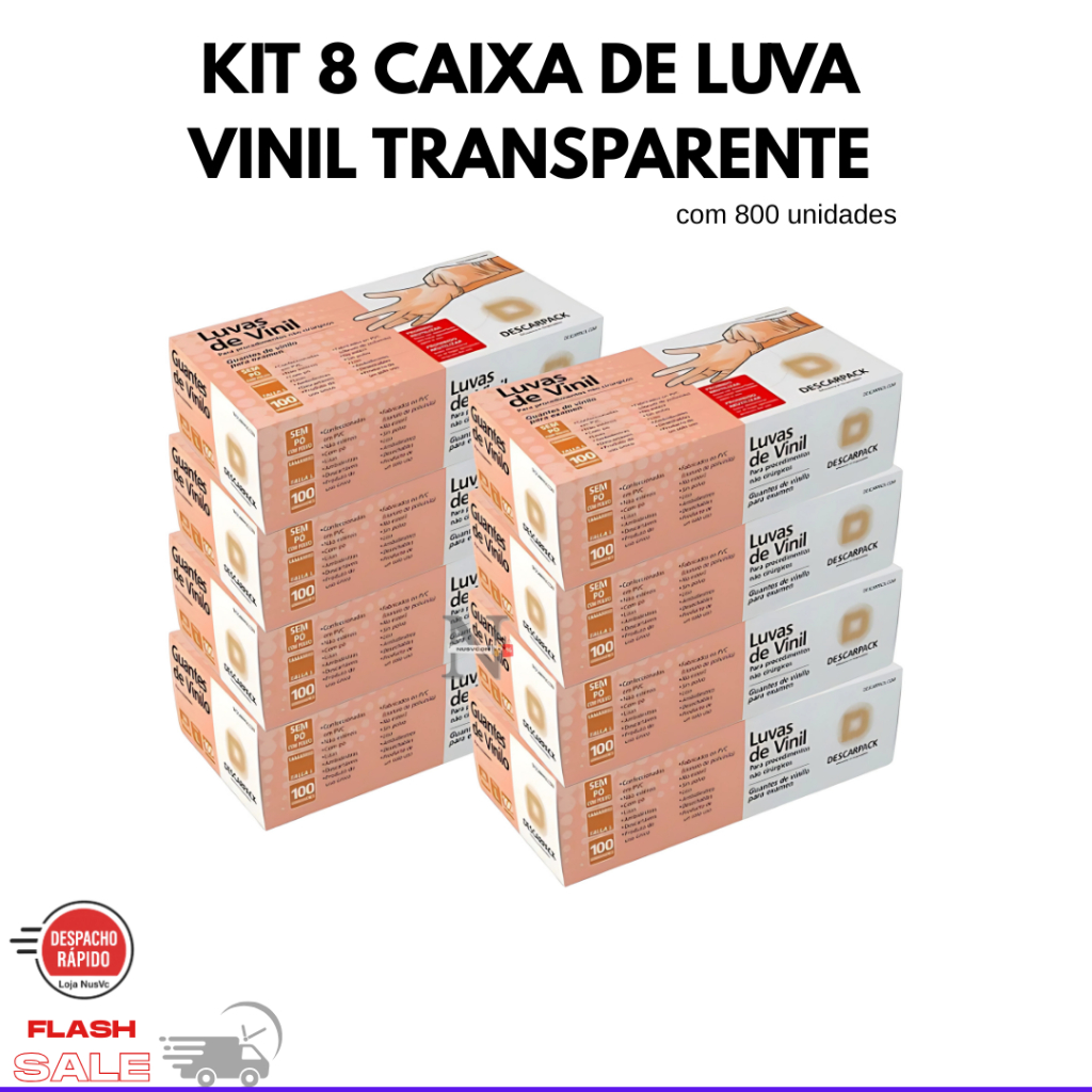 Kit Até 8 Caixas De Luvas Vinil Transparente Resistente Descartável Uso Diário e Profissional
