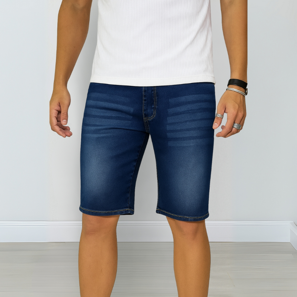 Bermuda Jeans Masculina Elastano Bigode Media