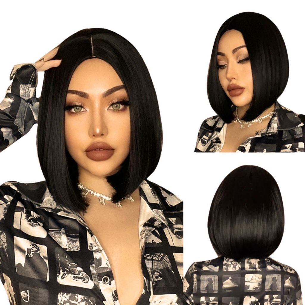 Peruca Lace Wig Curta Fibra Orgânica Sem Franja Premium em Oferta na Shopee