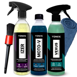 Kit Limpeza Pesada para Rodas, Motores e Motocicletas Izer+Moto-V+Vexus + Pincel e Pano Líder