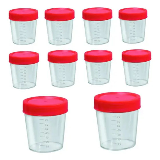 Kit com 10 Coletores para fezes e urina Universal Estéril Transparente 80 ML em Oferta na Shopee