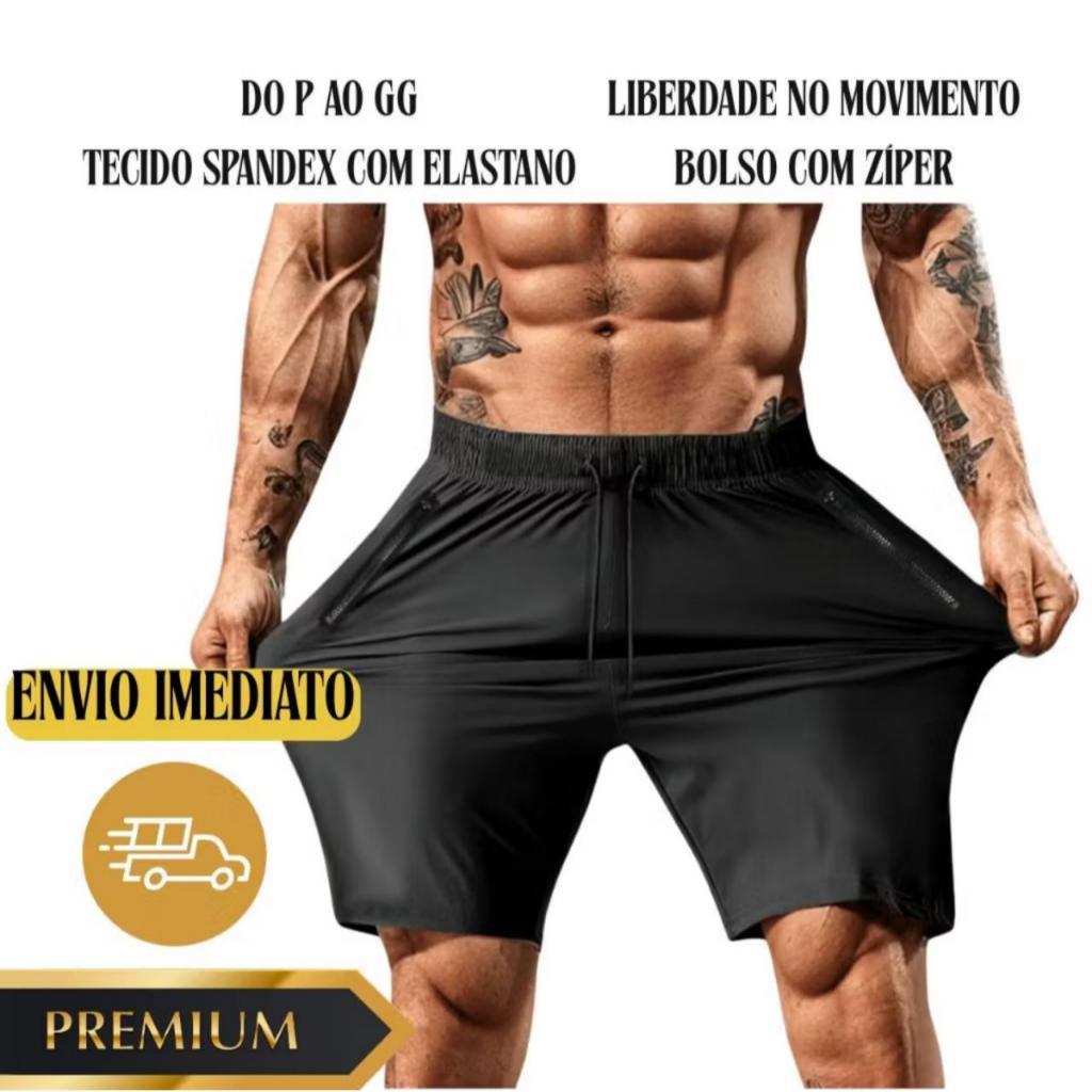 Bermuda tactel com elastano masculina academia bolso com ziper shorts com ziper
