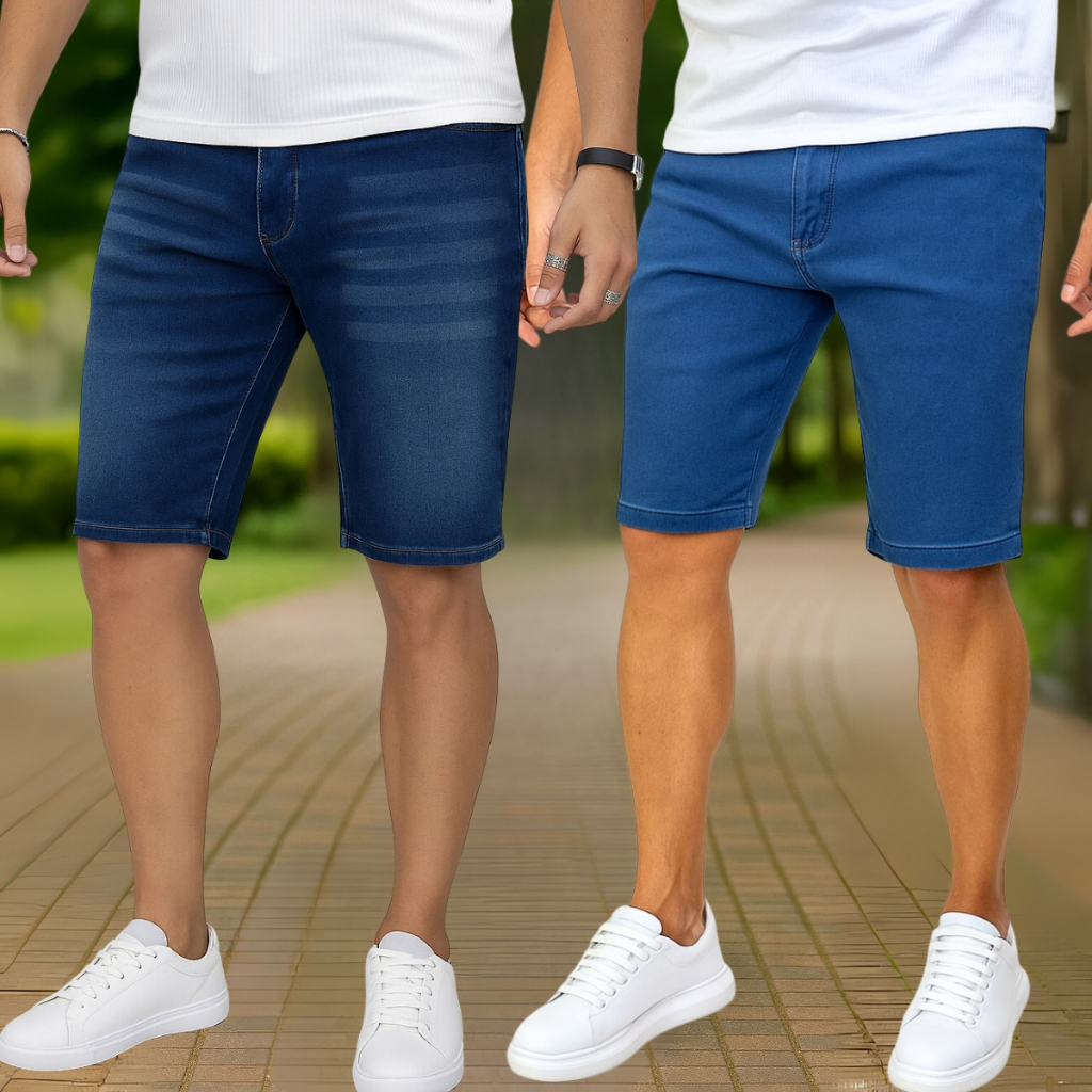 Kit Bermuda Masculina Jeans Elastano
