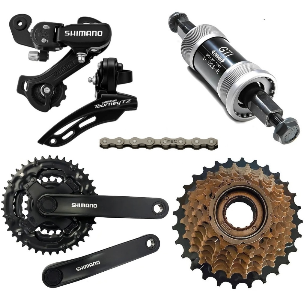 Kit Relação Grupo Bike 21 Marchas Com Pedivela e Câmbios Shimano + Catraca 7v Indexada e Corrente