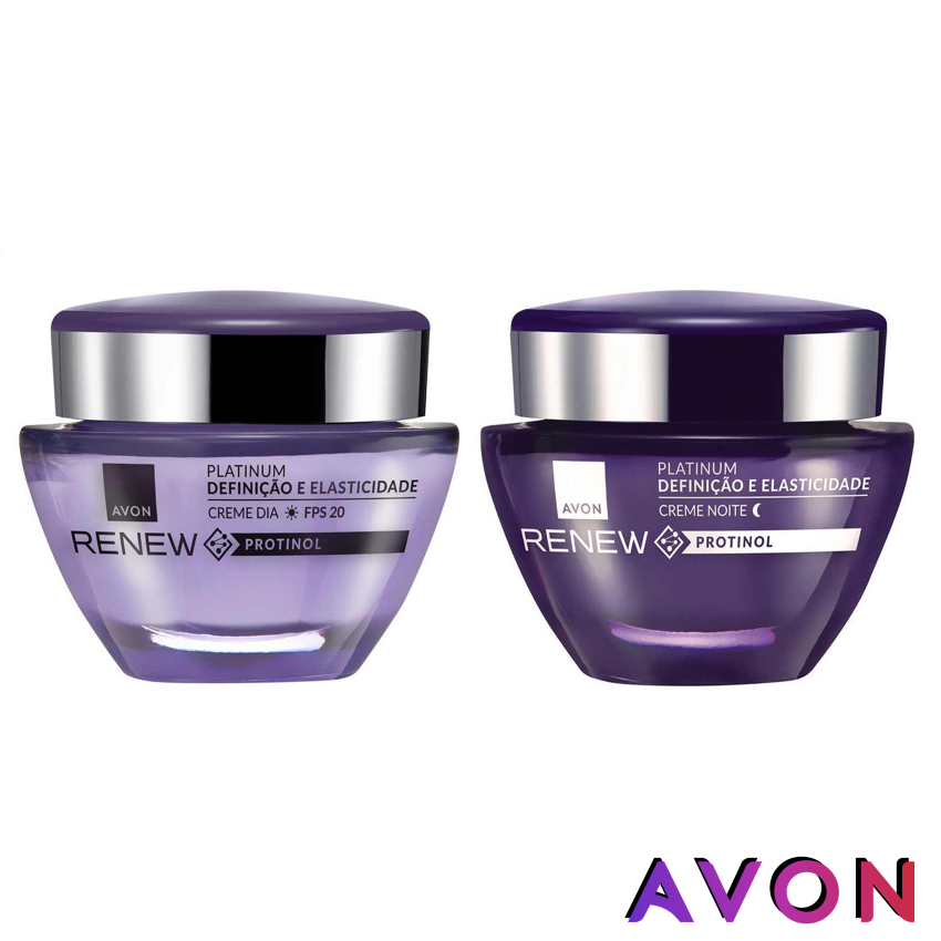 Creme Renew Platinum 55+ Dia Definição e Contorno FPS 20 ou Noite Elasticidade Avon - 50g em Oferta na Shopee