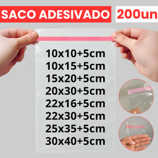 Kit 200un Saco Plástico Embalagem Transparente Saquinho Adesivado Com Aba Abre e Fecha Lembrancinha