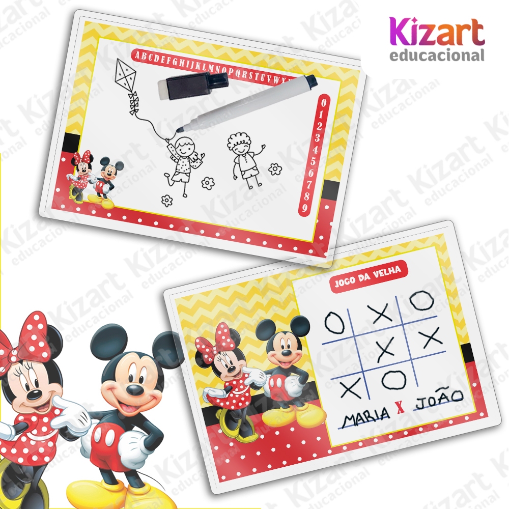 Lousa Mágica + Caneta Com Apagador Lembrancinha Festa Infantil Tema Minnie e Mickey