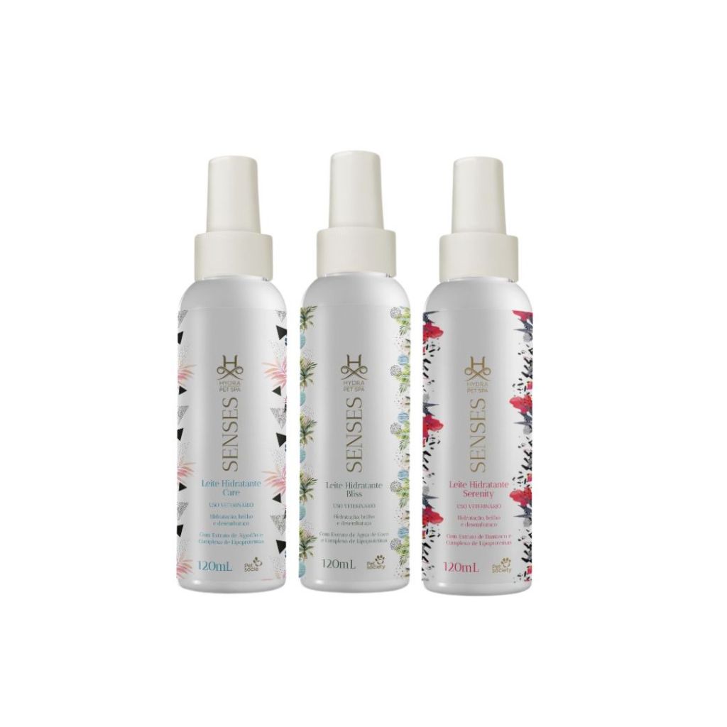 Kit 3 Leites Hidratantes Pet Cães Gatos Hydra Pet Spa Senses (Bliss, Serenity, Care) 120mL