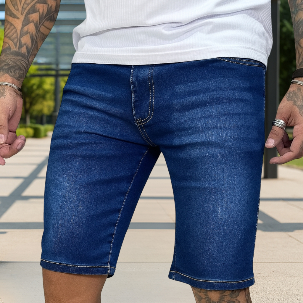 Bermuda Jeans Masculina Elastano Bigode