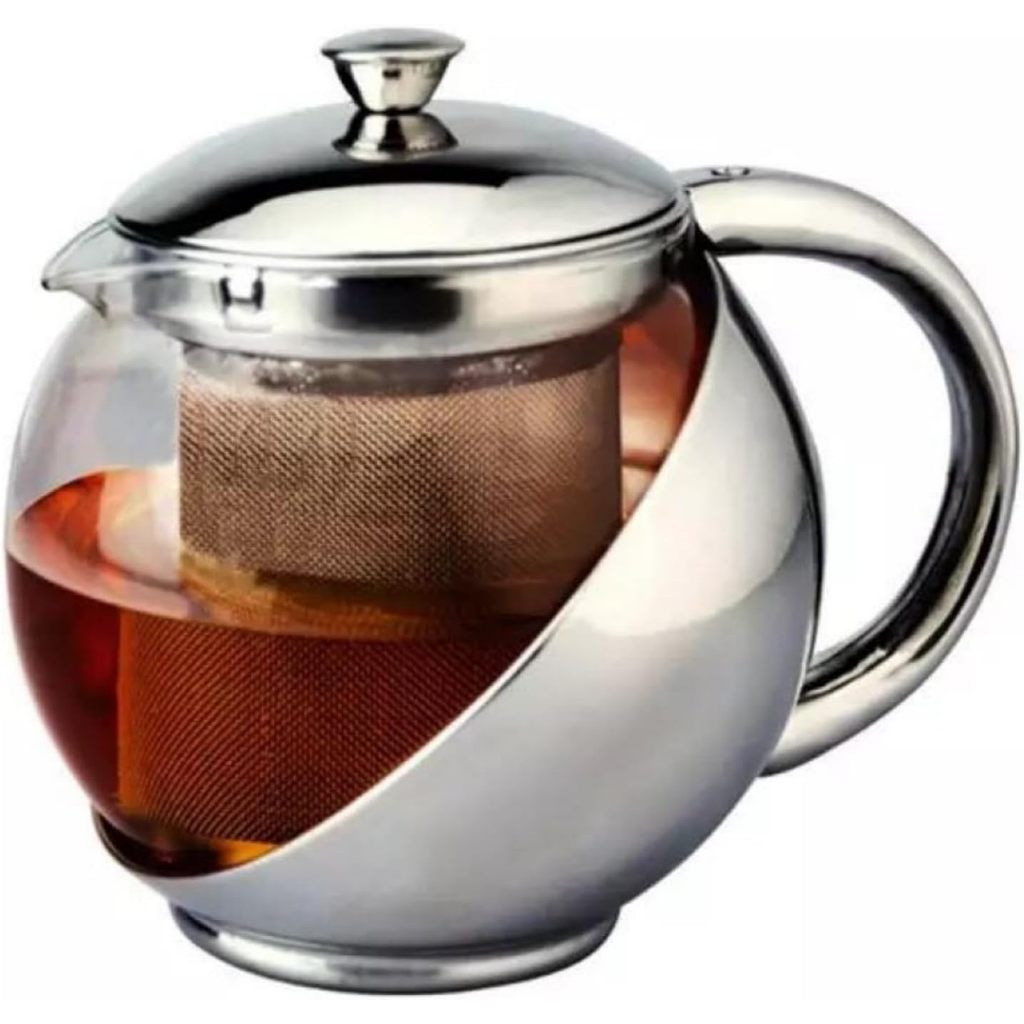 Chaleira de Vidro Borossilicato 14CM 1Litro com Infusor Compativel em Fogão Indução Proteção de Inox
