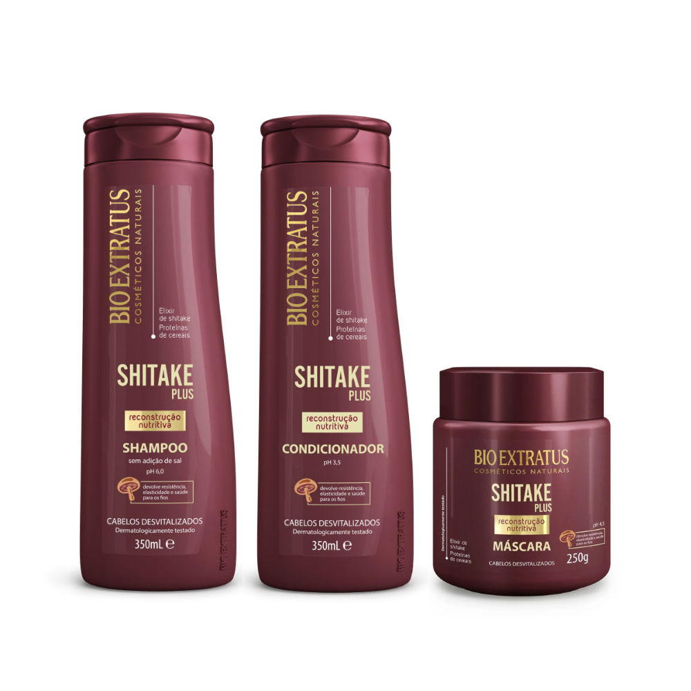 Kit Shitake Shampoo Condicionador 350mL e Máscara 250g Bio Extratus em Oferta na Shopee