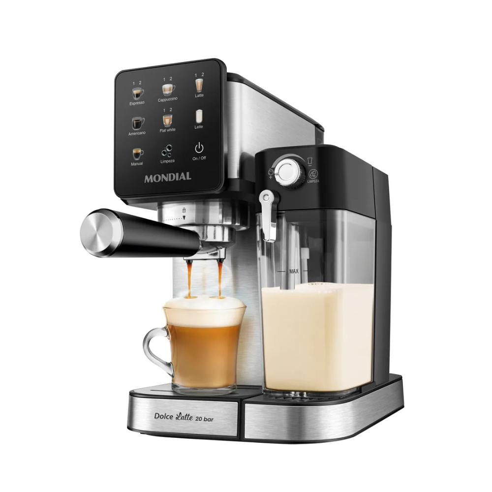 Cafeteira Espresso Mondial Dolce Latte C-28-ECL Inox c/Painel Touch Cachimbo Duplo Prepara...