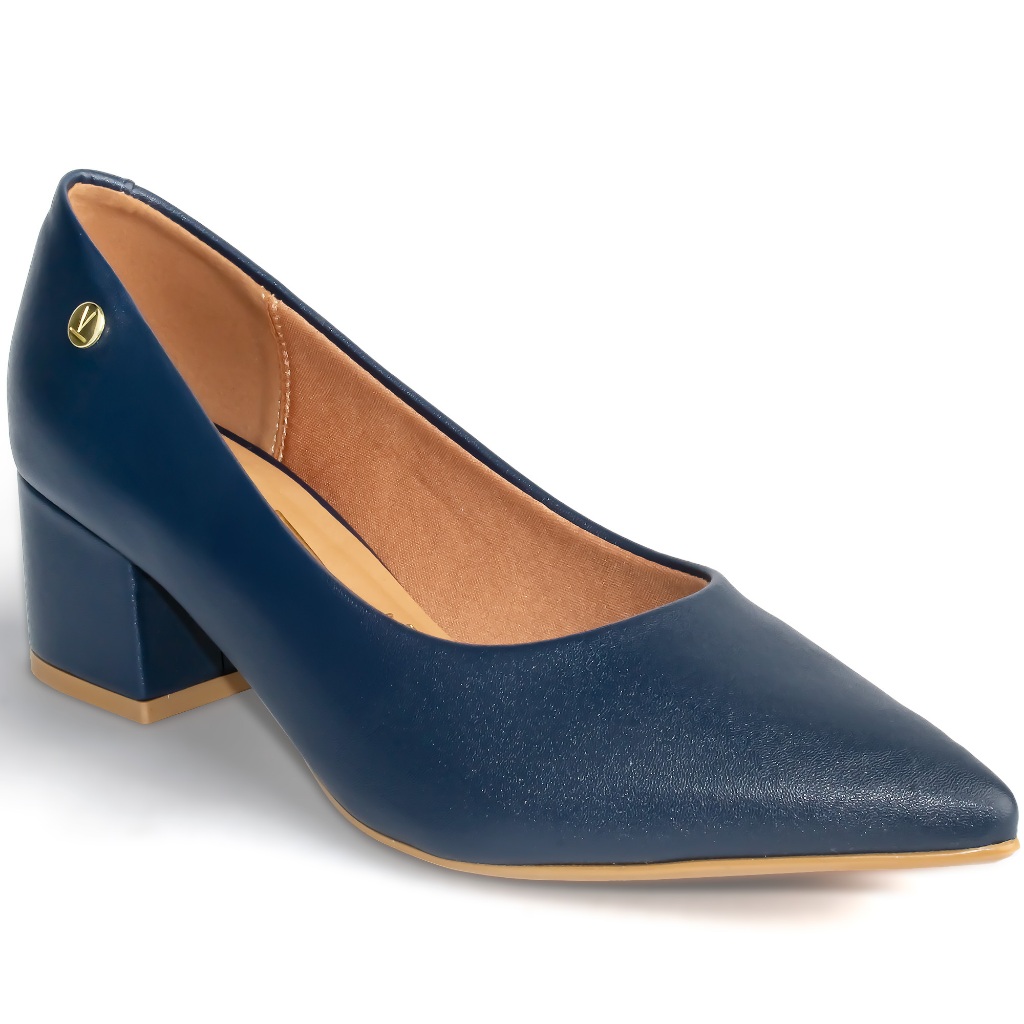 Scarpin Vizzano Salto Médio Bloco Sapato Confortável Azul Marinho
