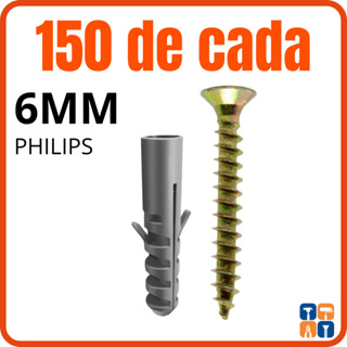 Buchas 6mm com Parafusos 6 Philips Kit Buchas 6mm para Fixação Parede Jogo Parafuso 6 com Bucha em Oferta na Shopee