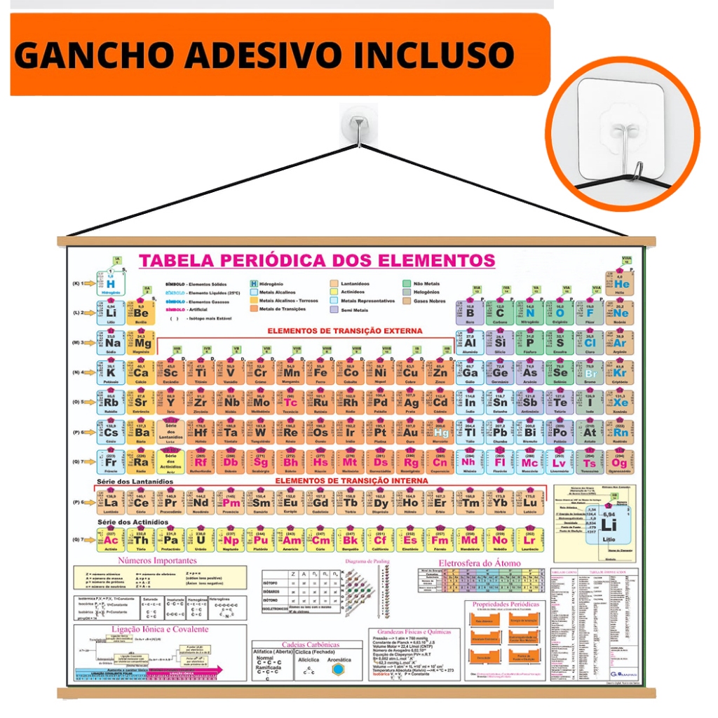 Mapa Tabela Periódica Banner Laminado 120x90cm + Gancho autocolante em Oferta na Shopee