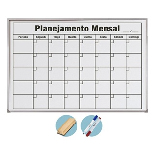 Quadro Planejamento Mensal 90x60 Lousa Planner Branco Moldura Alumínio + Kit 2 Canetas E Apagador em Oferta na Shopee