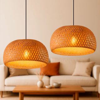 Kit Lustre Luminária Pendente Rústico Bambu Palha Trançada em Oferta na Shopee