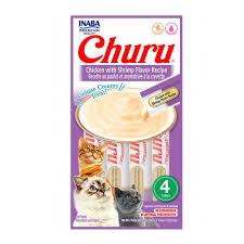 Petisco Para Gatos Churu Purê Patê Papinha Inaba Premium Sabor Galinha e Camarão Com 4 Tubets de 14g