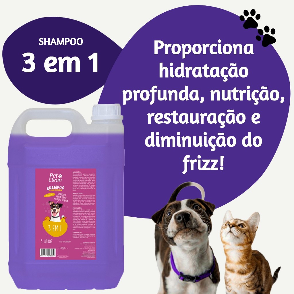 Detalhes do Shampoo 3 Em 1 Pet Clean Pet Shop Banho E Tosa -  5 Litros