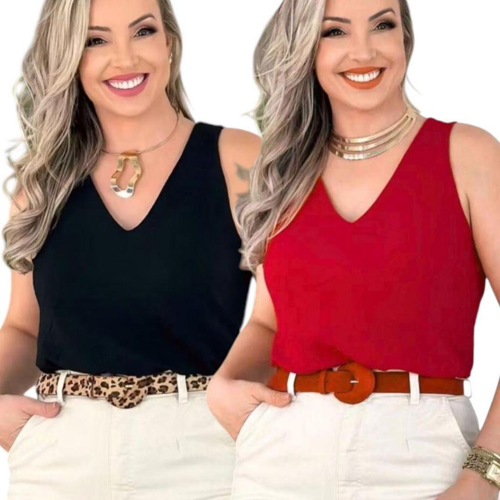 Kit 2 Blusa Regata Feminina Alça Larga Grossa Duna Camiseta Lisa Básica Diversas Cores em Oferta na Shopee