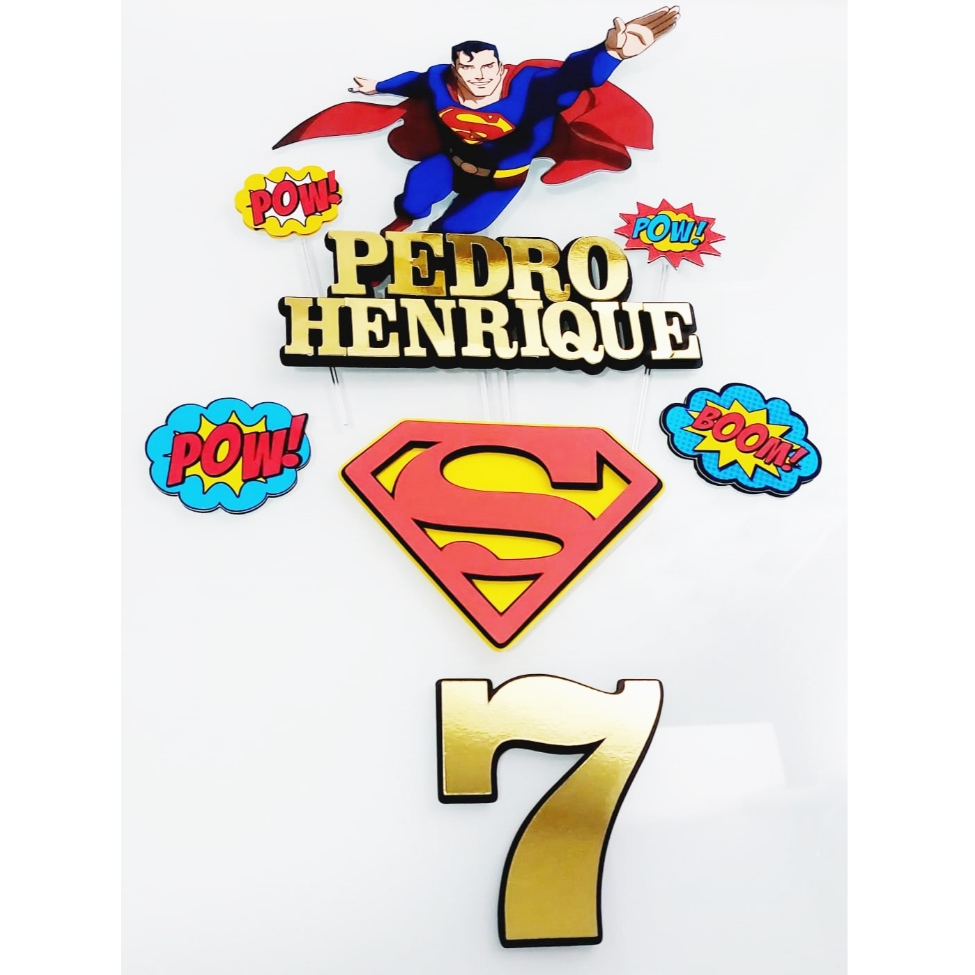 Topo de bolo personalizado Super Homem - Topo Superman - Topo de bolo personalizado - Topper Super man