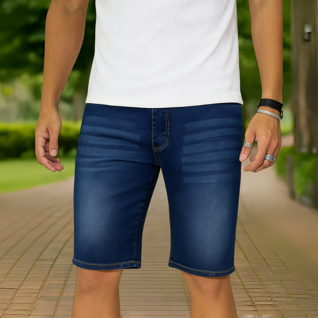 Bermuda Jeans Masculina Elastano Com Bigode