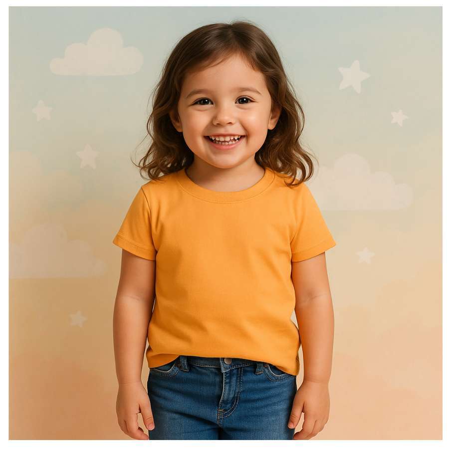 Camiseta manga curta infantil laranja liso básica
