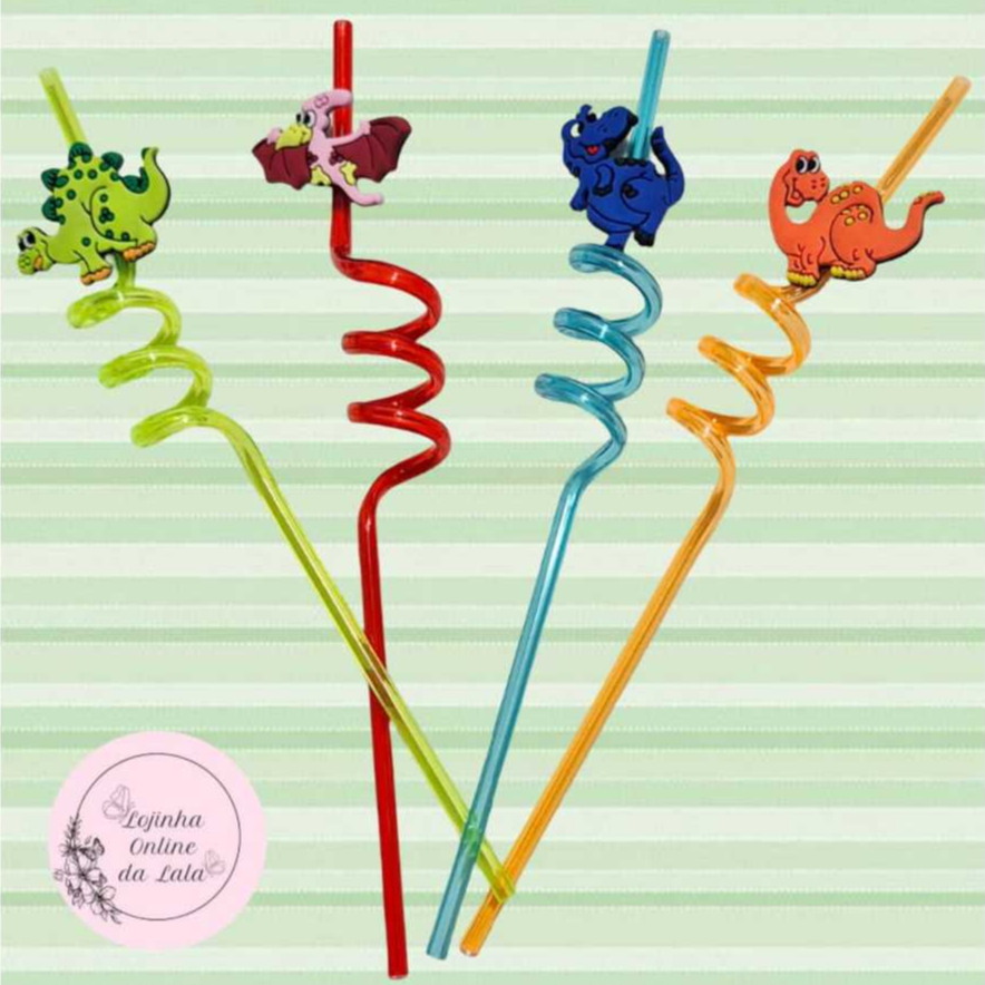 Kit com 4 Canudos Espiral Reutilizável Decorado Divertido