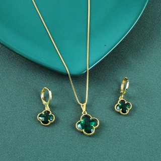 KIT COLAR + BRINCO VERDE FOLHEADO A OURO 18k VIRGINIA TREVO em Oferta na Shopee