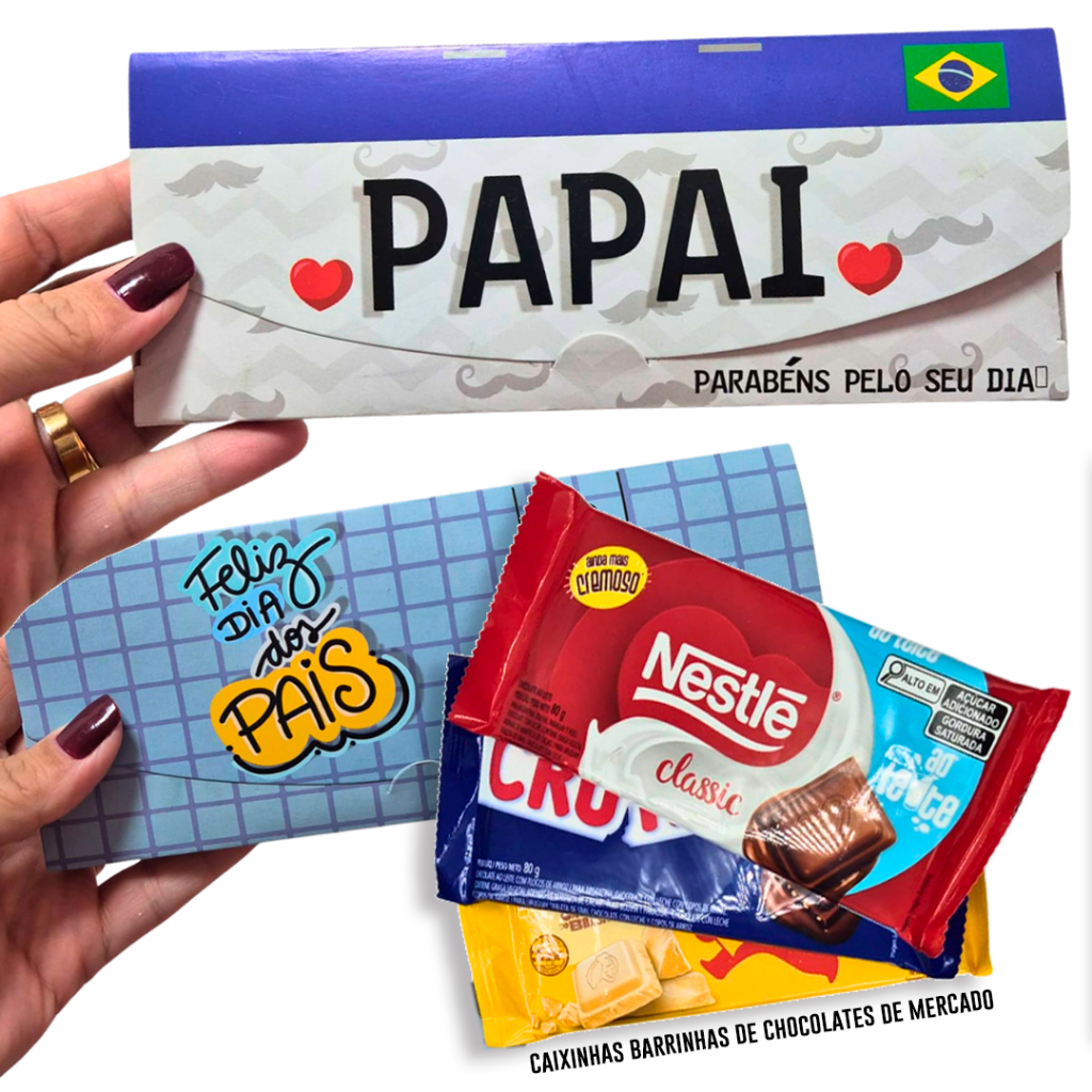 Caixa para presente do dia dos pais. Embalagem para barra de chocolate de mercado. lembrancinha