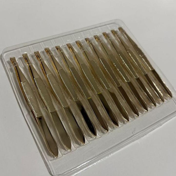 Kit 6/12/24 Unidades Pinça Sobrancelha Aço Inoxidável Banhado A Ouro