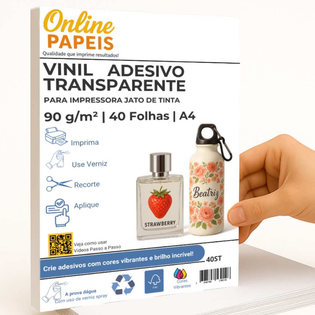 Vinil Adesivo Transparente A4 40 Folhas Prova d'Água c/ uso de verniz Jato de Tinta