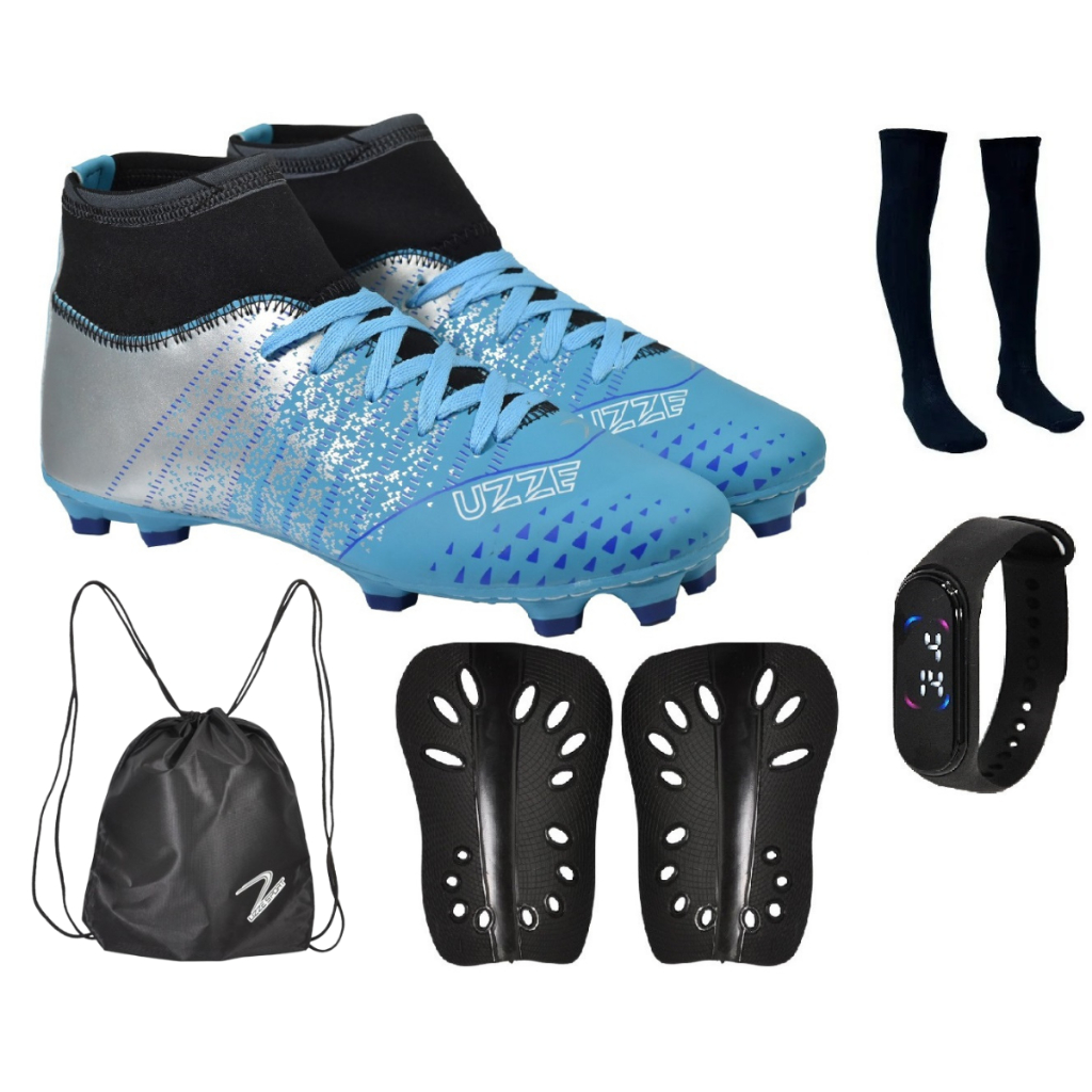 Chuteira Campo Botinha Nova Adulto Infantil Cano Alto Meião Caneleira Relógio Mochila
