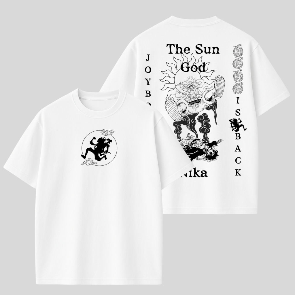 Camiseta Oversized Luffy Gear 5 Nika The Sun God Joyboy Anime One Piece Moda Streetwear Tendência